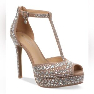 Elegant Beige Ankle Strap Heels